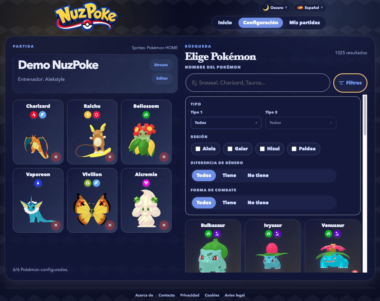 Expanded type, region, gender and battle-form filters