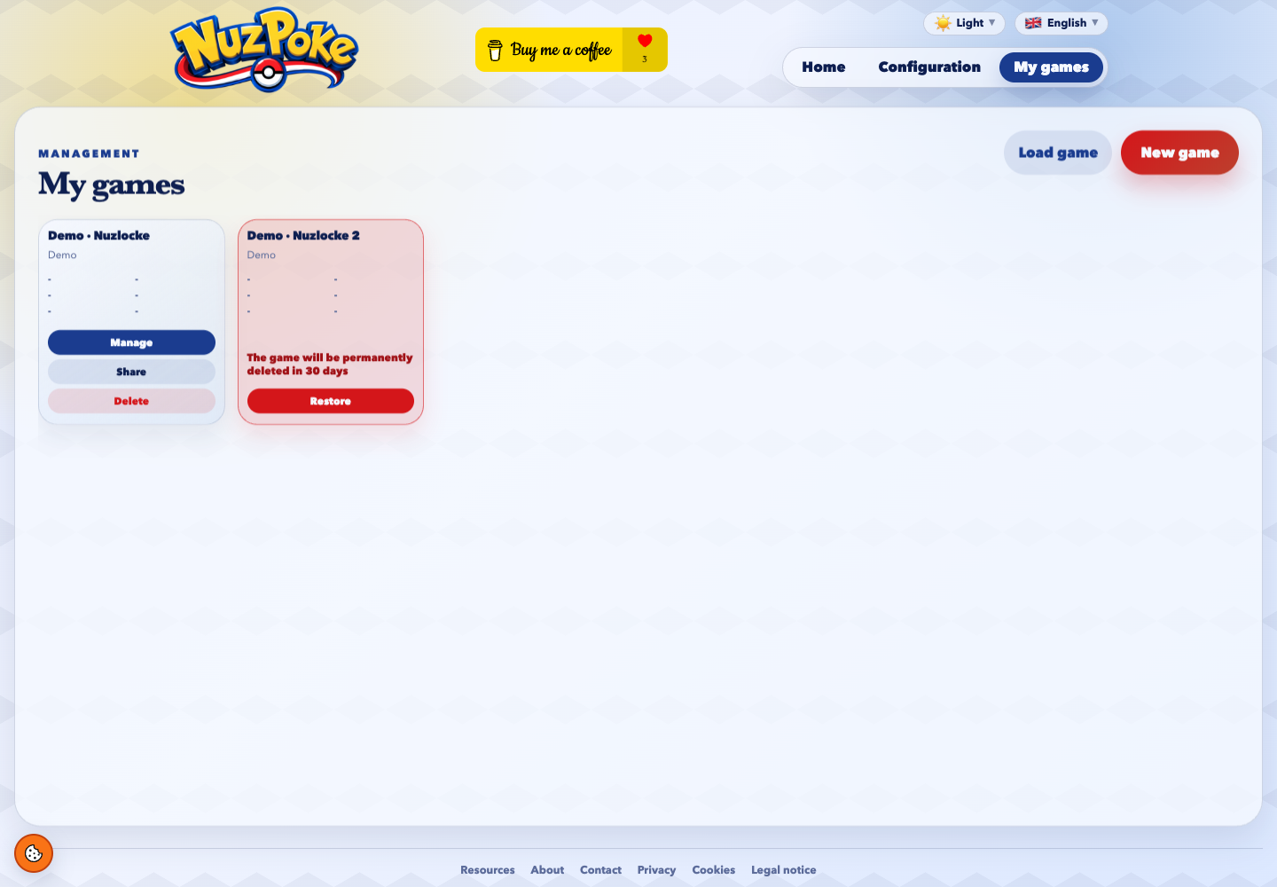 My games with an active run and a run pending deletion