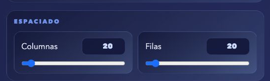 Controles individuales de separación entre columnas y filas