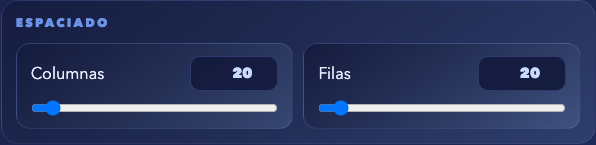 Controles individuales de separación entre columnas y filas