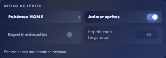 Controles individuales de estilo, animación, repetición e intervalo
