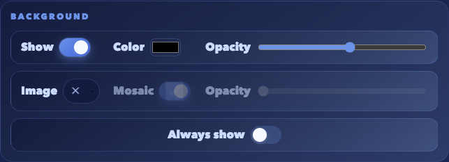 Individual fill, image, tile and opacity settings