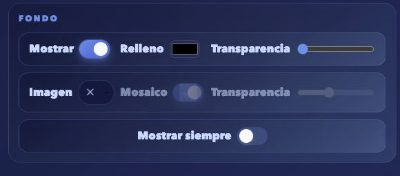 Configuración individual de relleno, imagen, mosaico y transparencias