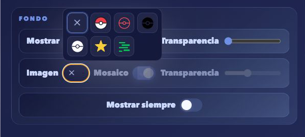 Selector de imágenes de fondo con todas las opciones visibles