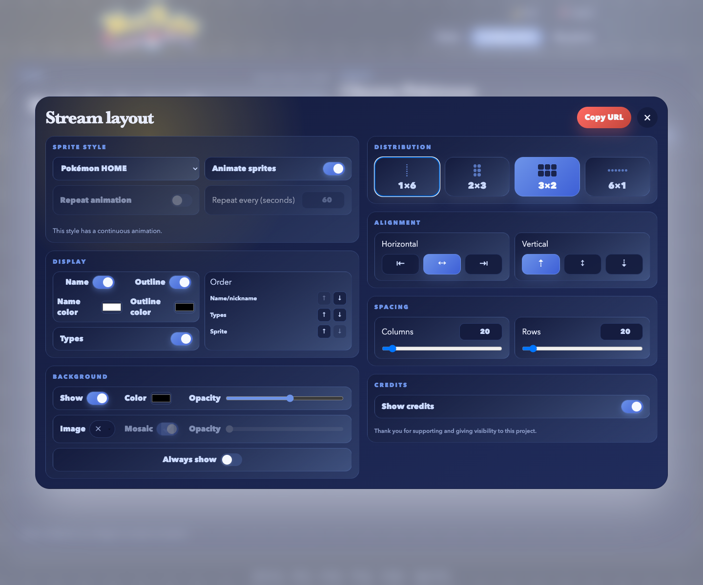 General stream-layout configuration view