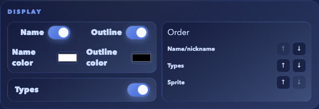 Name, outline, type and content order controls