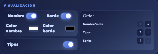 Controles de nombre, borde, tipos y orden del contenido