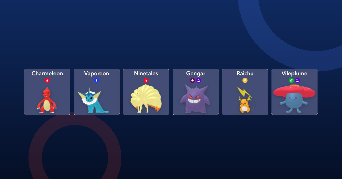 Equipo Nuzlocke de seis Pokémon en una franja de overlay sobre una escena oscura