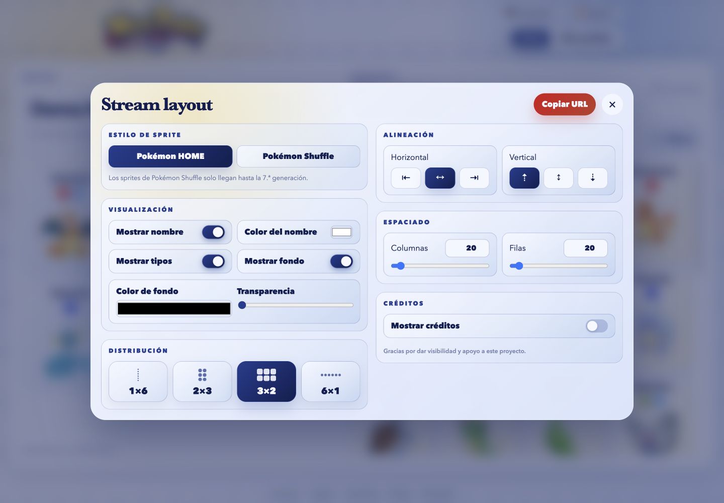 Layout options with arrangement, alignment, spacing and display controls